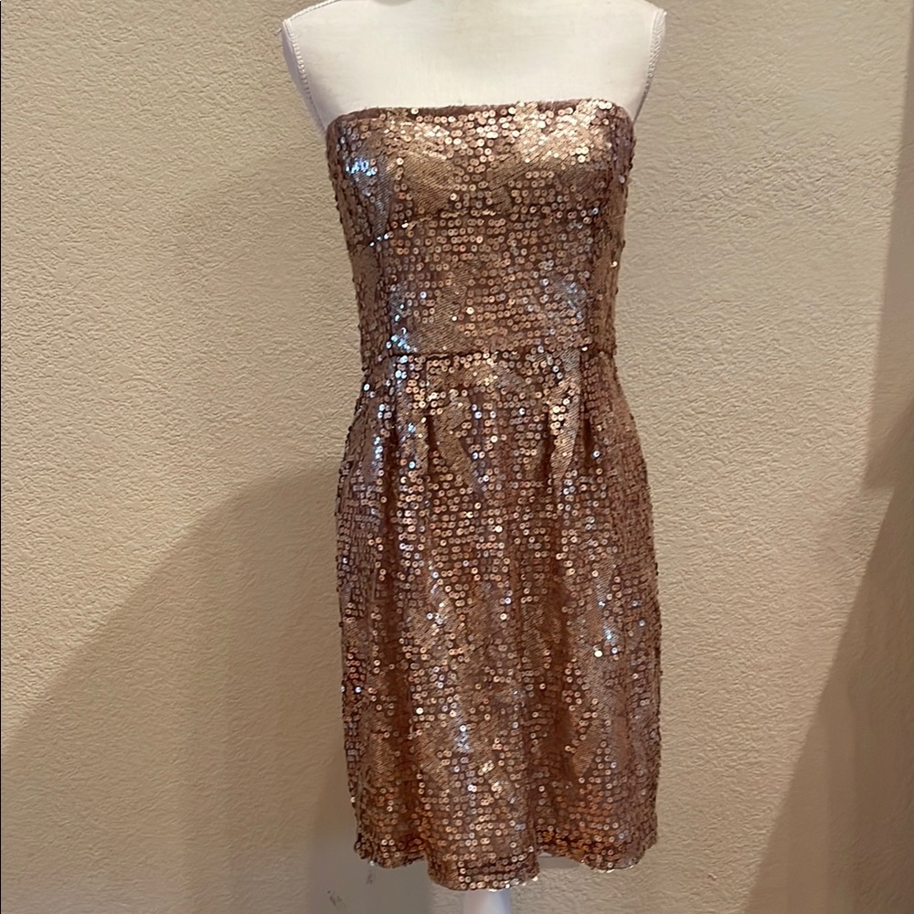 New BCBG “Carole” Champagne Sequin Strapless Sheath Dress